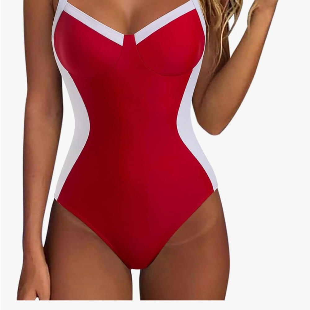 New! Baywatch Sassy, Red & White 1-Piece Colorblock Swimsuit - w/Support, XXL